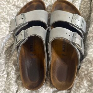 Birkenstock Light Gray/Silver Double Strap Sandals